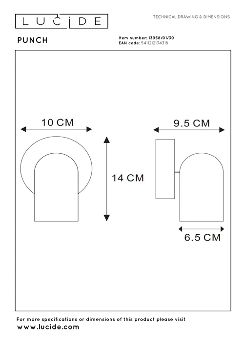 Lucide PUNCH - Ceiling spotlight - 1xGU10 - Black - technical